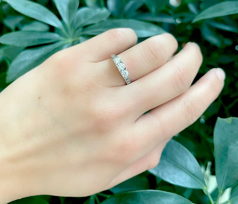 14K White Gold 0.75cttw Diamond 3 Stone (Past, Present & Future) Engagement / Anniversary Ring - 4.5