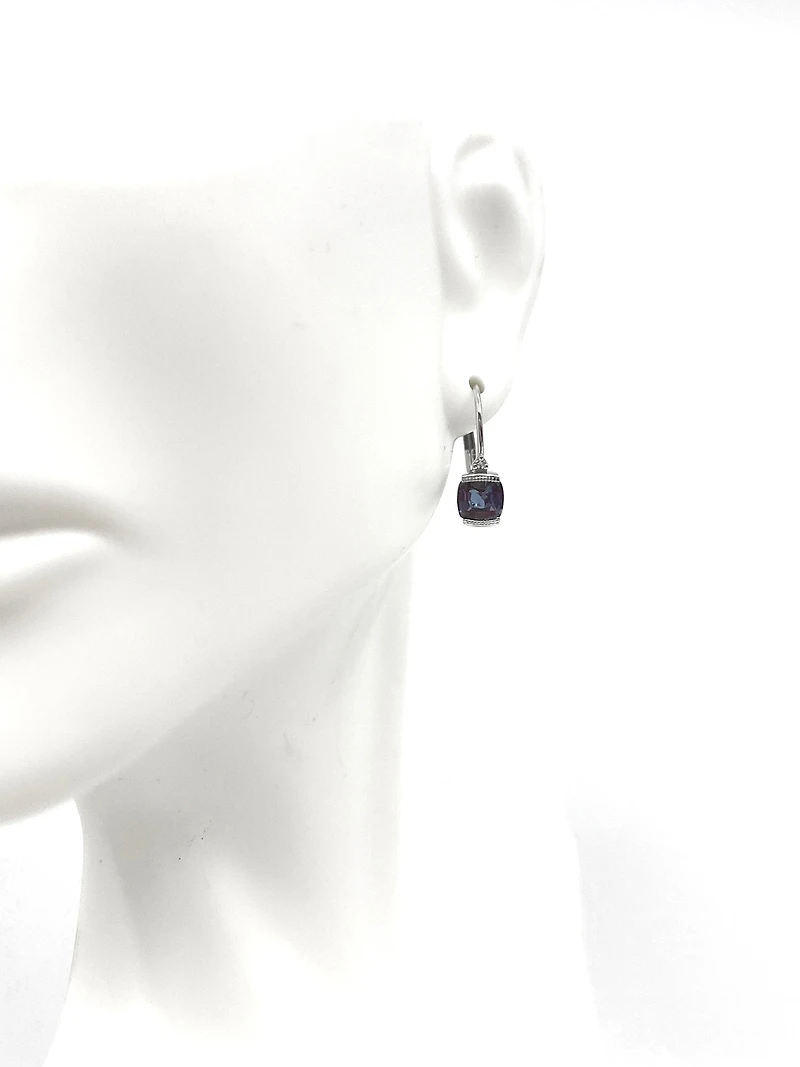 10K White Gold 5mm Cushion Cut Created Alexandrite and 0.01cttw Diamond Earrings