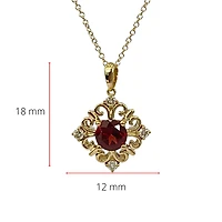 10K Yellow Gold 5mm Round Cut Garnet and 0.09cttw Diamond Pendant - 18 inches