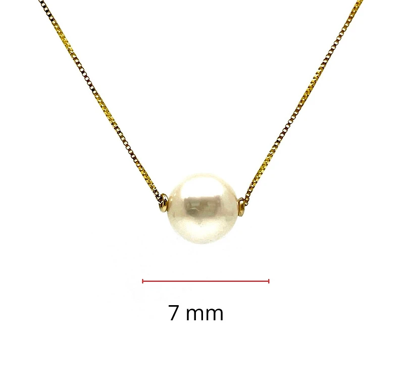 10K Yellow Gold Fine Box Chain with 7mm Cultured Pearl - 18 Inches