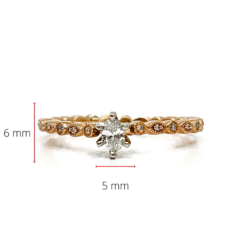 14K Rose Gold 0.18cttw Marquise Engagement Diamond Rings - Size 6.5