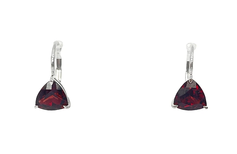 10K White Gold 3.25cttw Trillion Cut Garnet Lever Back Earring