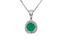 10K White Gold Emerald Pendant, 18"