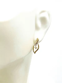 10K Yellow Gold 0.04cttw Diamond Leaf Earrings - 15mm x 6mm