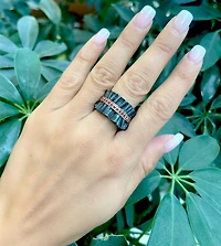 Oxidized Sterling Silver and 18K Gold Plated Ruby Ring, size 7.5