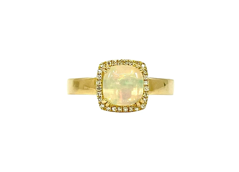 14K Yellow Gold 0.91cttw Opal and 0.09cttw Diamond Halo Ring, 6.5 - / 4.5