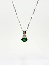 10K White Gold Genuine Emerald and Diamond Pendant, 18"
