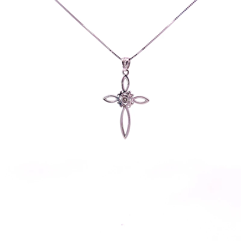 10K White Gold 0.05cttw Diamond Cross Necklace, 18"