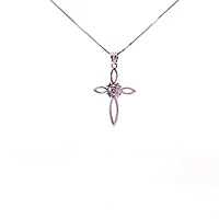10K White Gold 0.05cttw Diamond Cross Necklace, 18"
