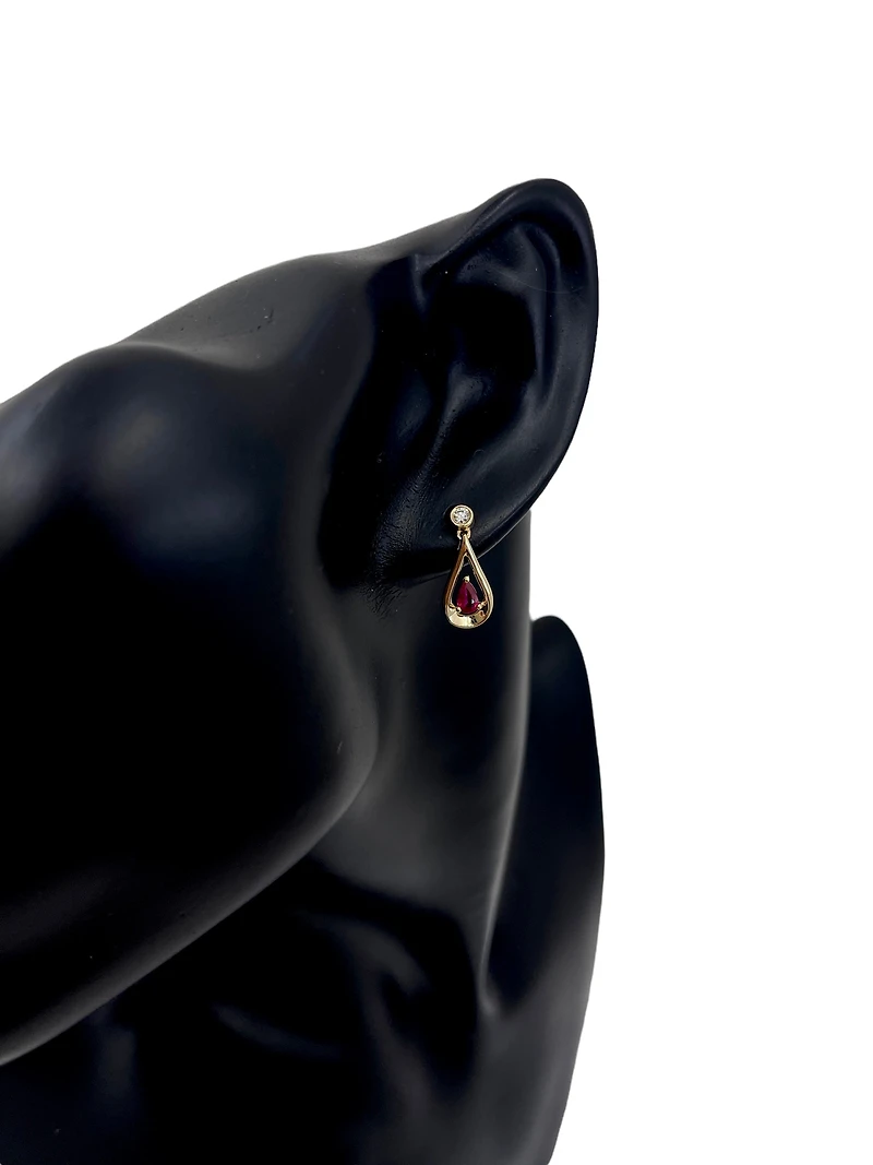 10K Yellow Gold 0.70cttw Ruby and 0.08cttw Diamond Earrings