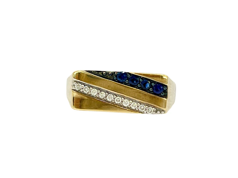 10K Yellow Gold Sapphire and 0.10cttw Diamond Ring - /