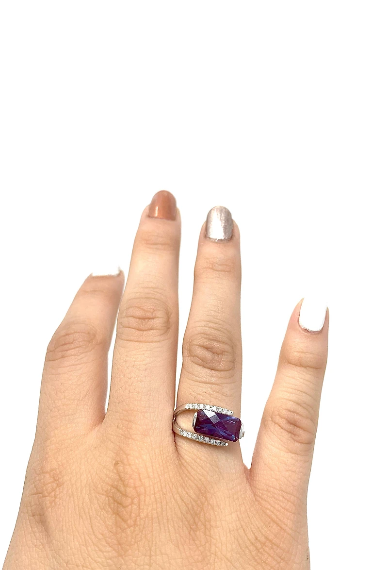 Created Alexandrite and Diamond Ring