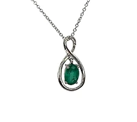 10K White Gold 0.40cttw Oval Cut Emerald Pendant, 18"