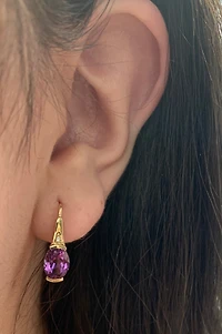 10K Yellow Gold 2.40cttw Genuine Amethyst and 0.02cttw Diamond Dangle / Drop Earrings