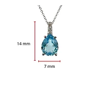 10K White Gold 9x7mm Pear Cut Swiss Blue Topaz and 0.059cttw Diamond Necklace - 18 Inches