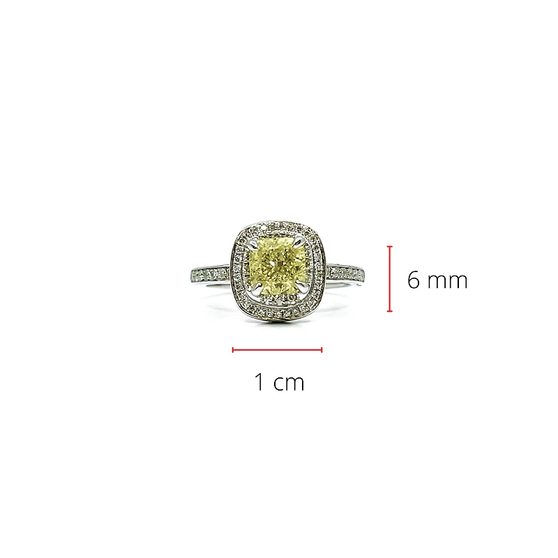 14K White Gold 1.33cttw Fancy Yellow and White Diamond Halo Engagement Ring, size 6