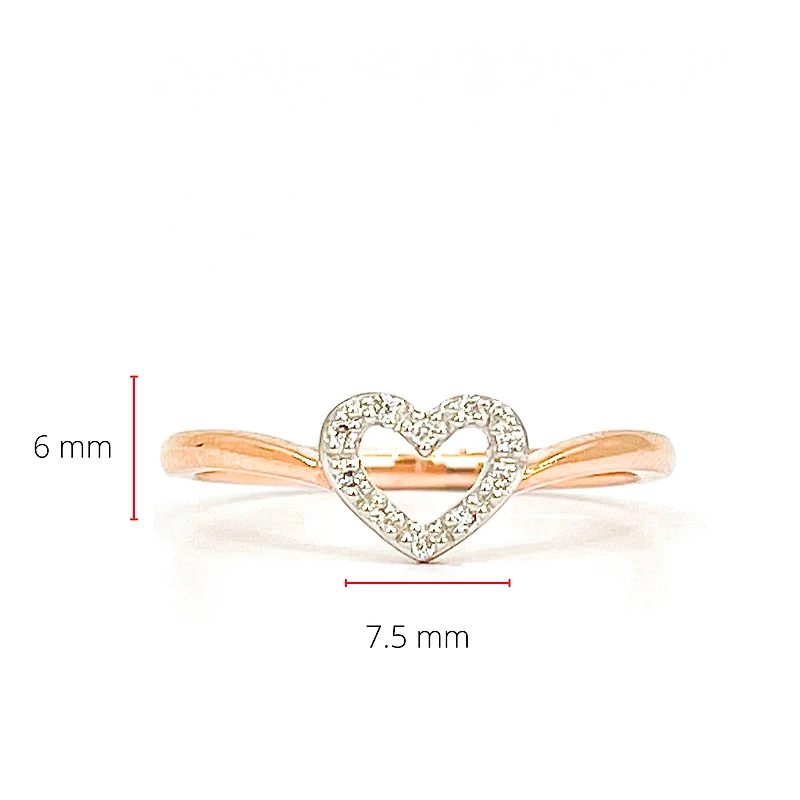 10K Rose Gold 0.05cttw Diamond Heart Ring, Size 6.5 - 4.5