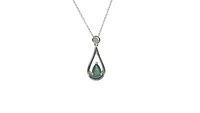 10K White Gold 6x4mm Pear Cut Emerald and 0.055cttw Diamond Pendant - 18 inches