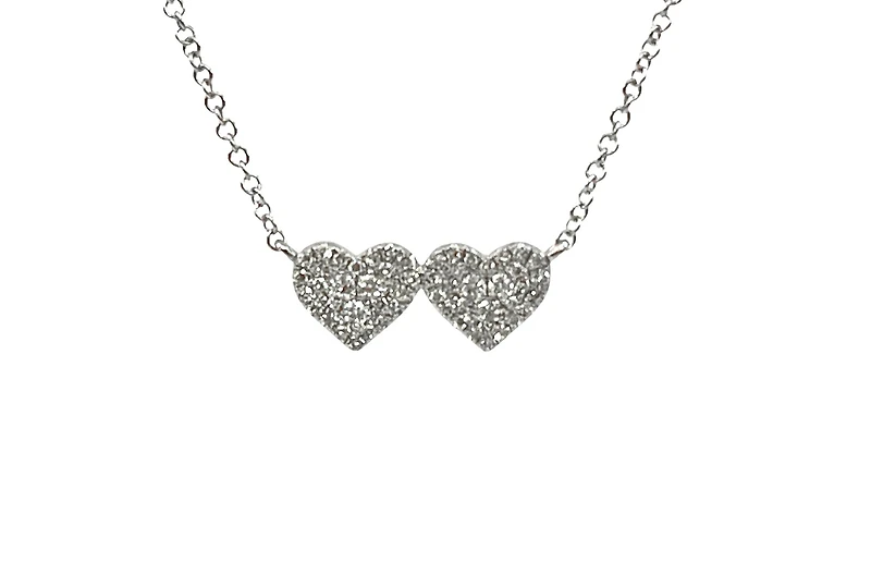 14K White Gold 0.18cttw Diamond Double Heart Pendant, 18"