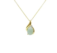 10K Yellow Gold Jade And Diamond Pendant - 18"