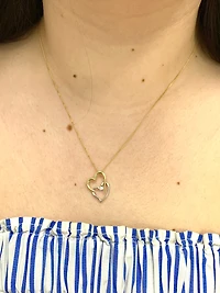 10K White & Yellow Gold 0.041cttw Diamond Double Heart Pendant, 18"