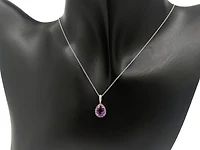 10K White Gold Amethyst, Pink Sapphire & Diamond Pendant, 18"