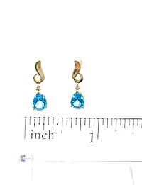 14K Yellow Gold Blue Topaz & 0.03cttw Diamond Earrings