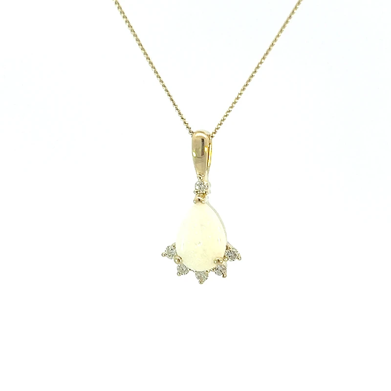 10K Yellow Gold Opal and Diamond Pendant