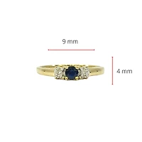 10K Yellow Gold Sapphire and Diamond 3 Stone Ring - Size 6