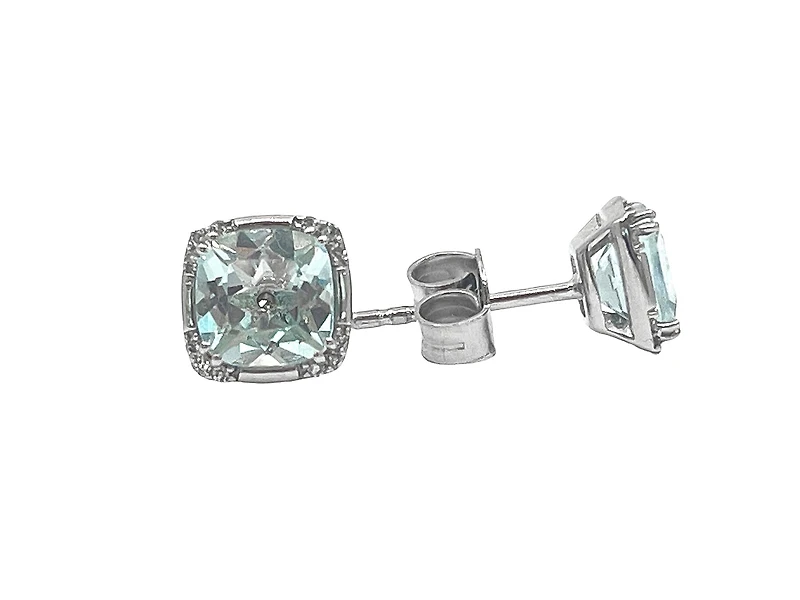 10K White Gold Aquamarine & 0.06cttw Diamond Earrings