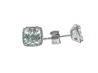 10K White Gold Aquamarine & 0.06cttw Diamond Earrings