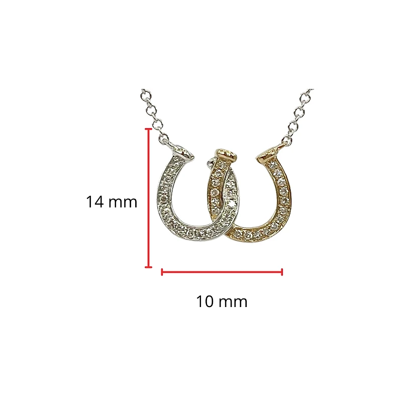 14K White & Yellow Gold 0.11cttw Diamond Double Horseshoe Pendant, 18"
