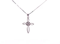10K White Gold 0.05cttw Diamond Cross Necklace, 18"