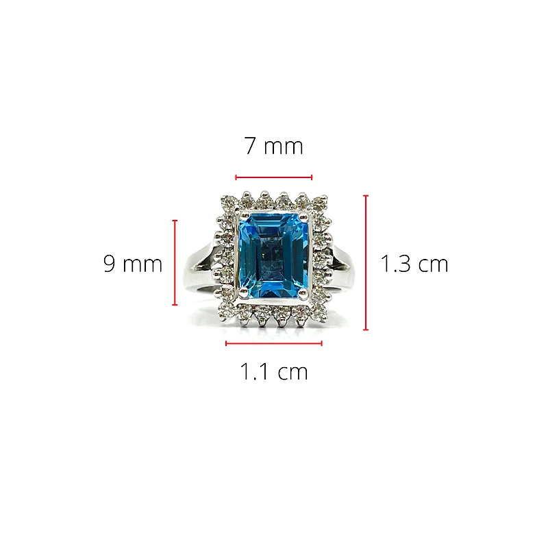 14K White Gold Genuine Blue Topaz and Diamond Ring, size 6.5