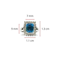 14K White Gold Genuine Blue Topaz and Diamond Ring, size 6.5