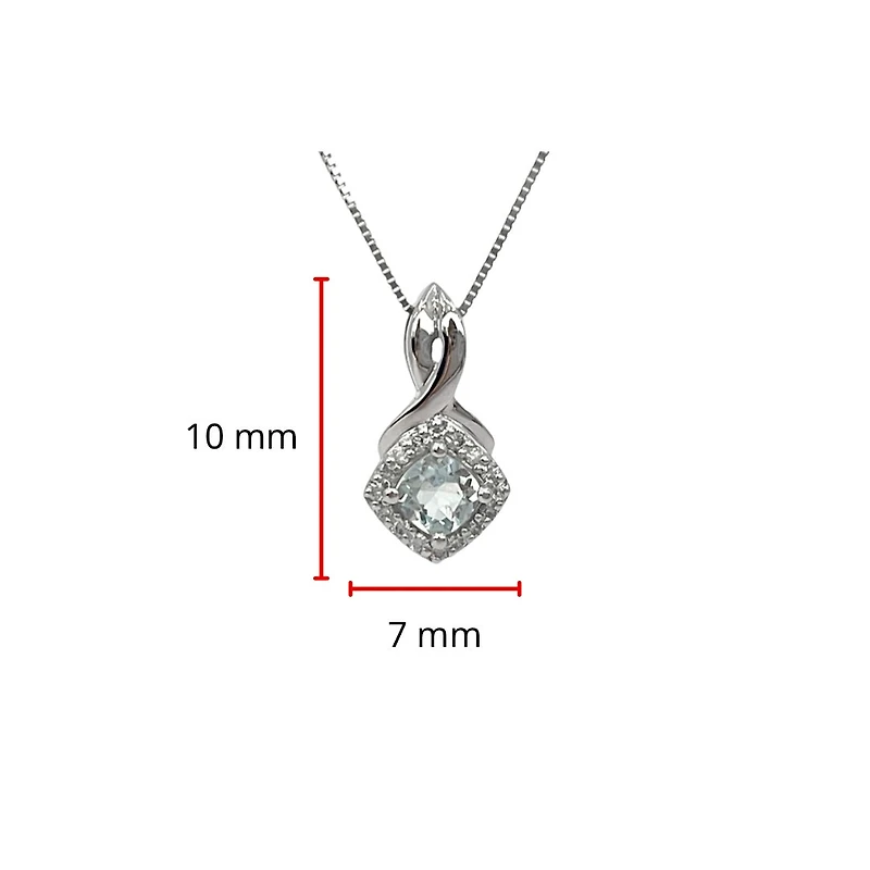 10K White Gold Aquamarine and Diamond Pendant, 18"
