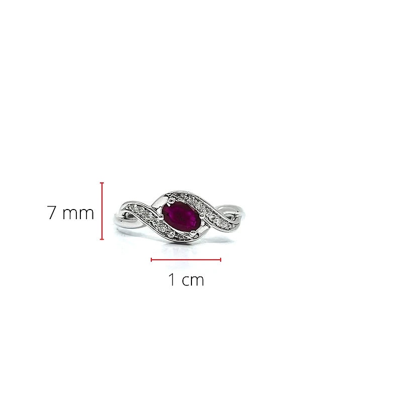10K White Gold 0.09cttw Diamond with 0.60cttw Ruby Ring - 6.5 / 4.5
