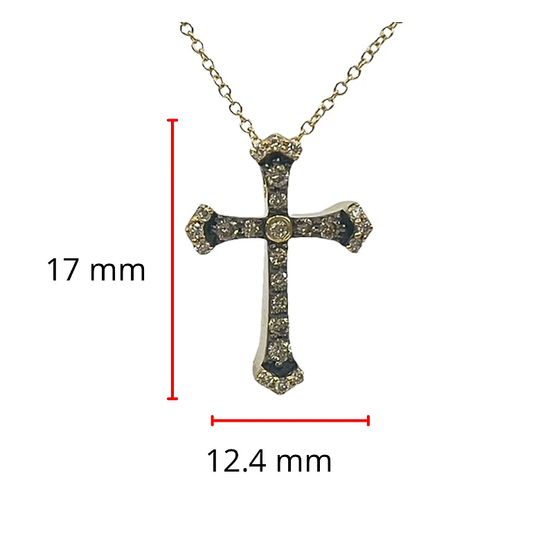 10K Yellow Gold 0.21cttw Chocolate & White Diamond Cross Pendant