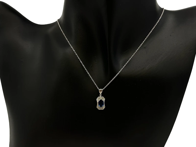 10K White Gold 0.45cttw Blue Sapphire and 0.03cttw Diamond Pendant - 18"