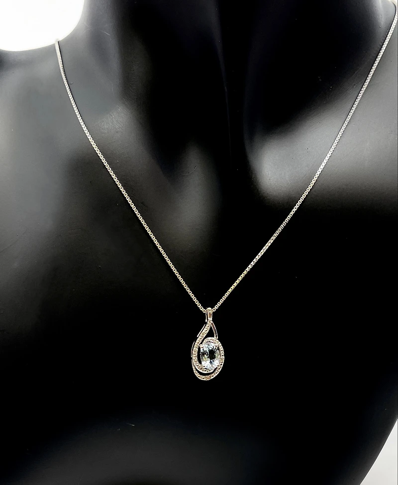 925 Sterling Silver Aquamarine & Diamond Necklace