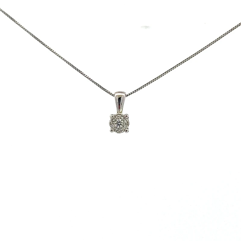 10K White Gold 0.06 cttw Diamond Illusion Set Solitaire Pendant, 18"