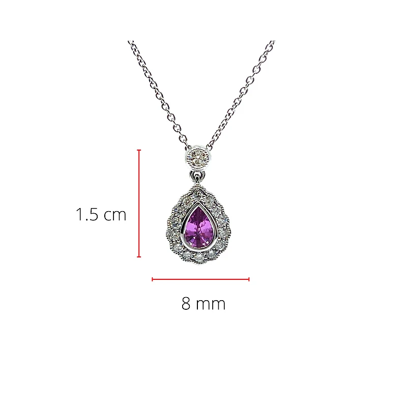 18K White Gold 0.47cttw Pink Sapphire with 0.25cttw Diamond Necklace - 16 Inches