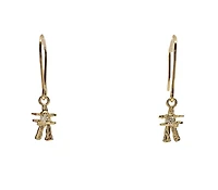14K Yellow Gold 0.006cttw Inukshuk Dangle Earrings - 6mm x 25mm