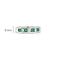 10K White Gold Genuine Emerald & Diamond Band
