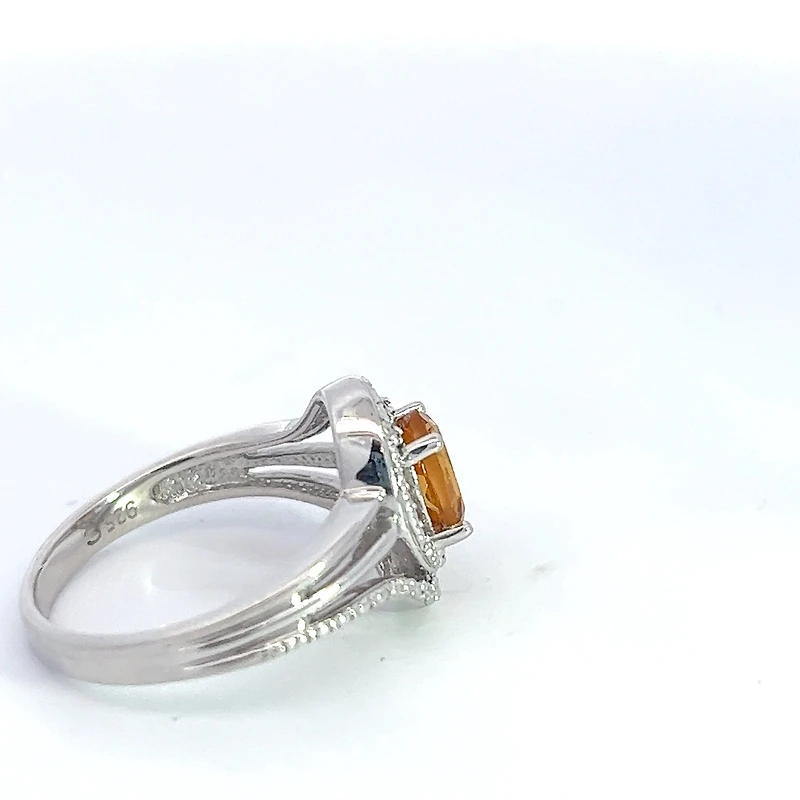 925 Sterling Silver Citrine & Diamond Ring - 4.5