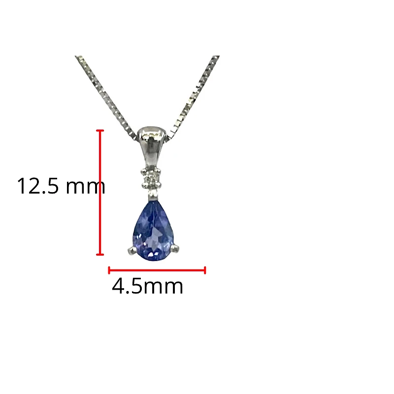 10K White Gold Genuine Tanzanite & Diamond Pendant - 18"