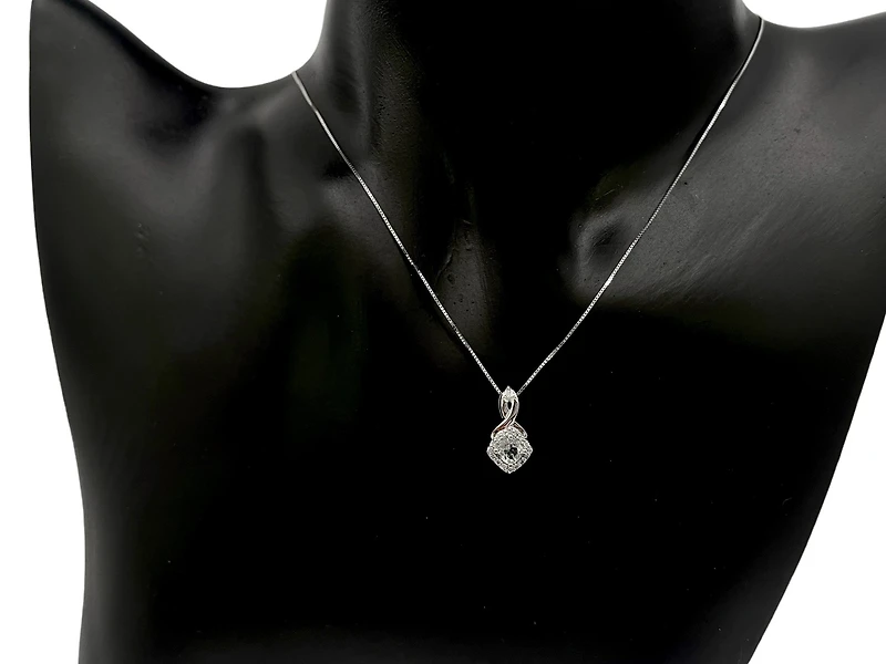 10K White Gold Aquamarine and Diamond Pendant, 18"