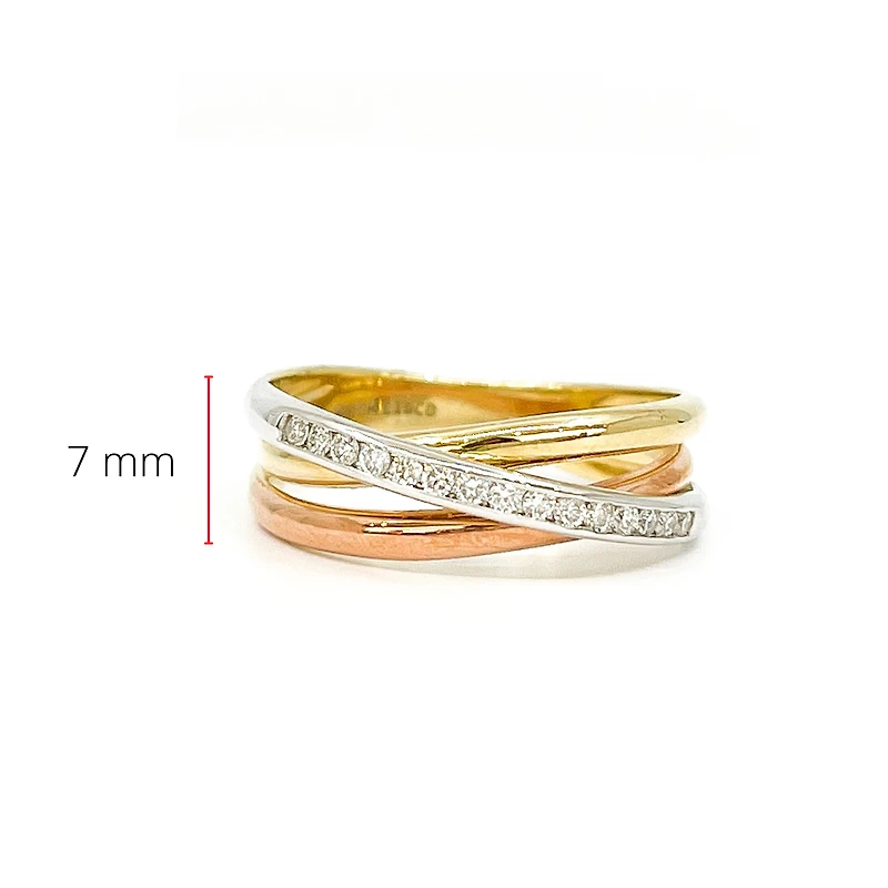 10K Tri - Tone White, Yellow & Rose Gold 0.15cttw Diamond Ring, size 6.5