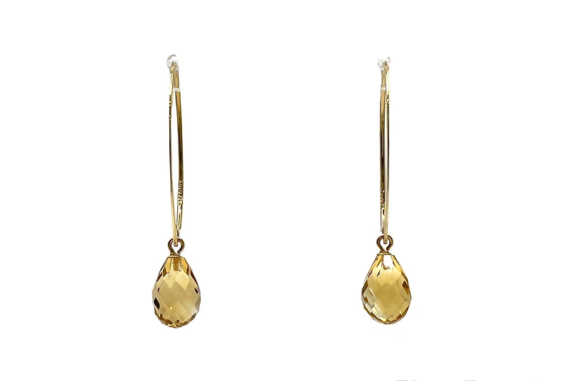 14K Yellow Gold Citrine Earrings 37mm