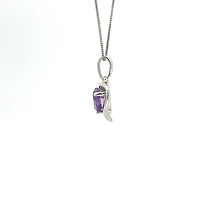 10K White Gold Amethyst and Diamond Pendant - 18"